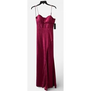 Prom Dress Juniors' Glitter Drape Front Lace-up Back Gown Magenta Pink Size 1/2